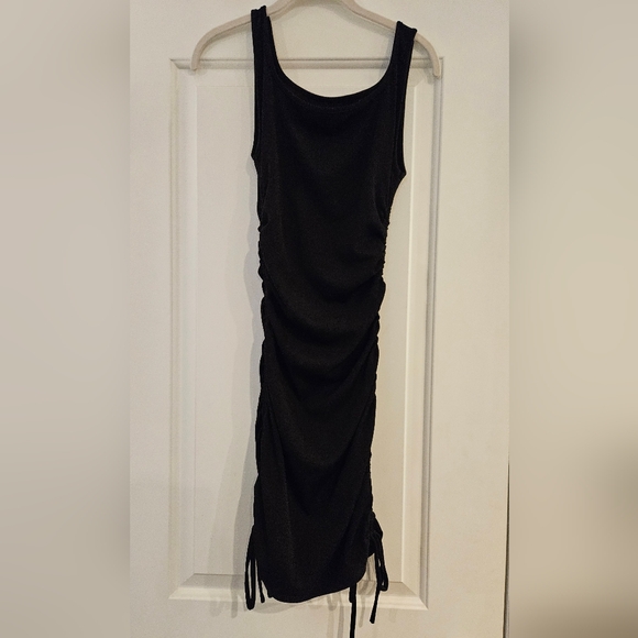 Black Drawstring Ruched Mini Dress - Picture 3 of 4